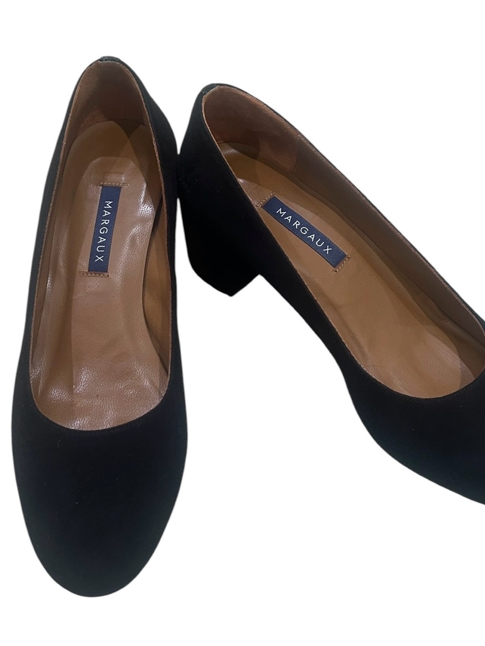 Margaux the Heel Black suede round toe Low Block Heel Pumps slip on in box 8 - Picture 9 of 16
